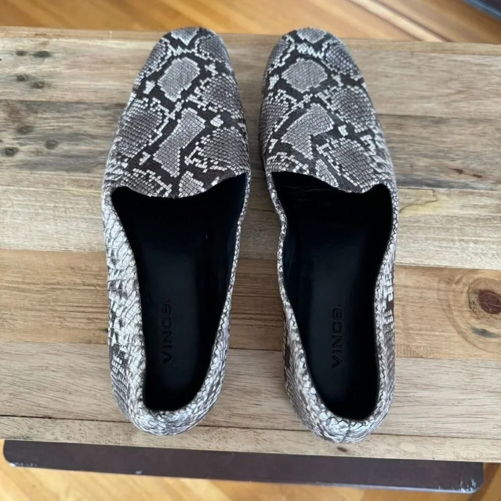 Vince Paz Venetian Grey Cream Genuine Snake Skin Leather Flat Loafers Size 8.5